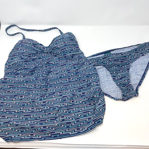Motherhood Maternity Beach Bump Tankini Bikini Set Blue Aztec Print Size Medium - Picture 2 of 11